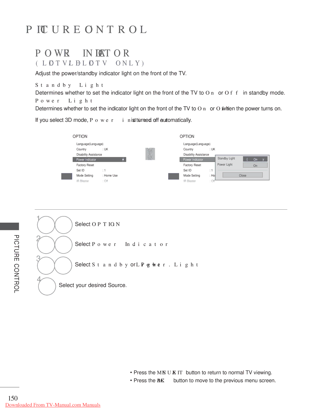 LG Electronics A-27 owner manual Power Indicator, 150, Standby Light, Power Light 