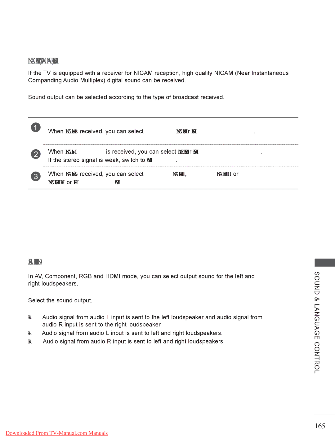 LG Electronics A-27 owner manual 165, Nicam Dual I+II or FM Mono 