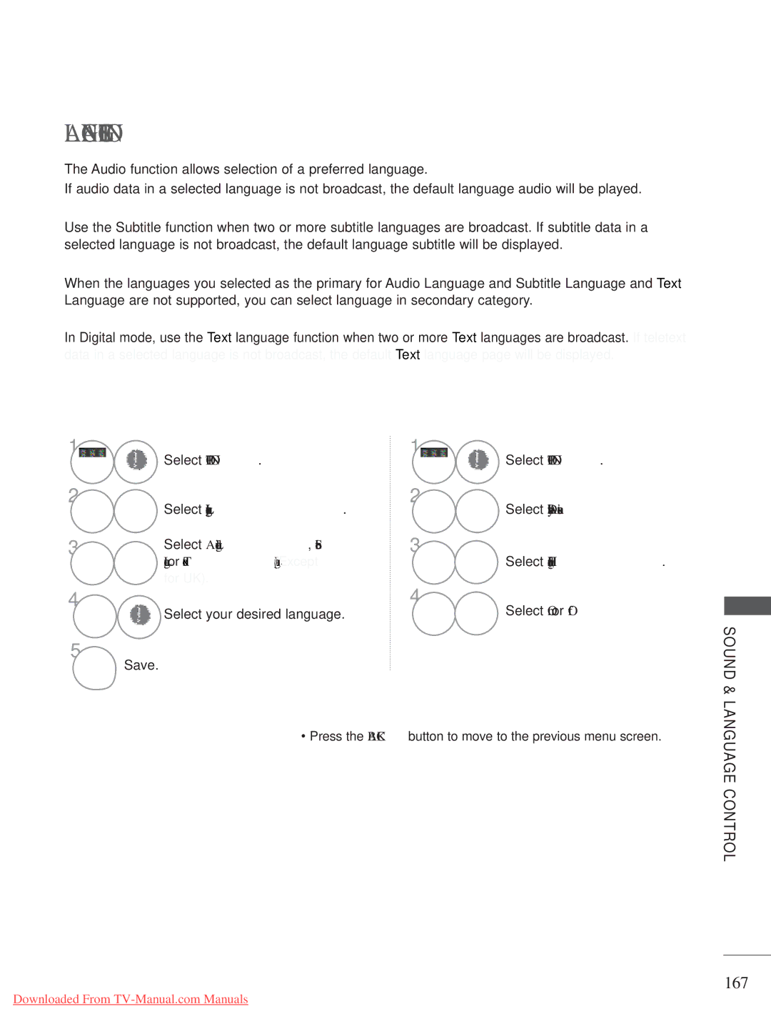 LG Electronics A-27 owner manual Language Selection, 167, Select LanguageLanguage, Select Hard of Hearing 