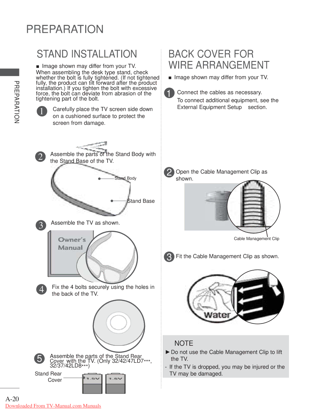 LG Electronics A-27 owner manual Open the Cable Management Clip as, Fit the Cable Management Clip as shown 