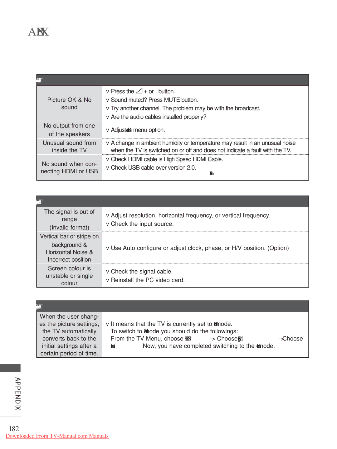 LG Electronics A-27 owner manual Appendix, 182 