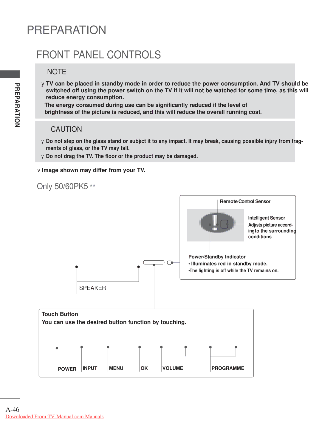 LG Electronics A-27 owner manual Only 50/60PK5, Touch Button 