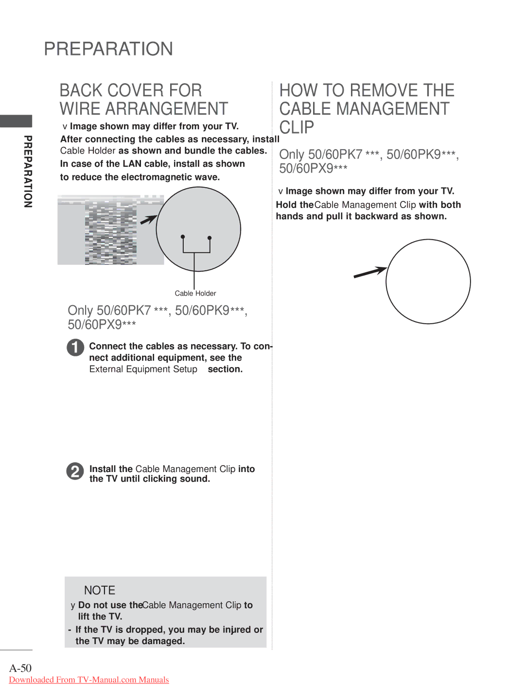 LG Electronics A-27 owner manual Back Cover for Wire Arrangement, HOW to Remove the Cable Management Clip 