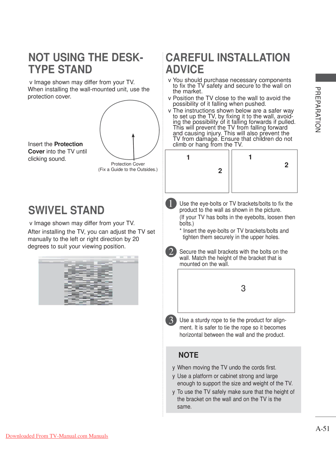 LG Electronics A-27 owner manual Not Using the DESK- Type Stand, Swivel Stand 