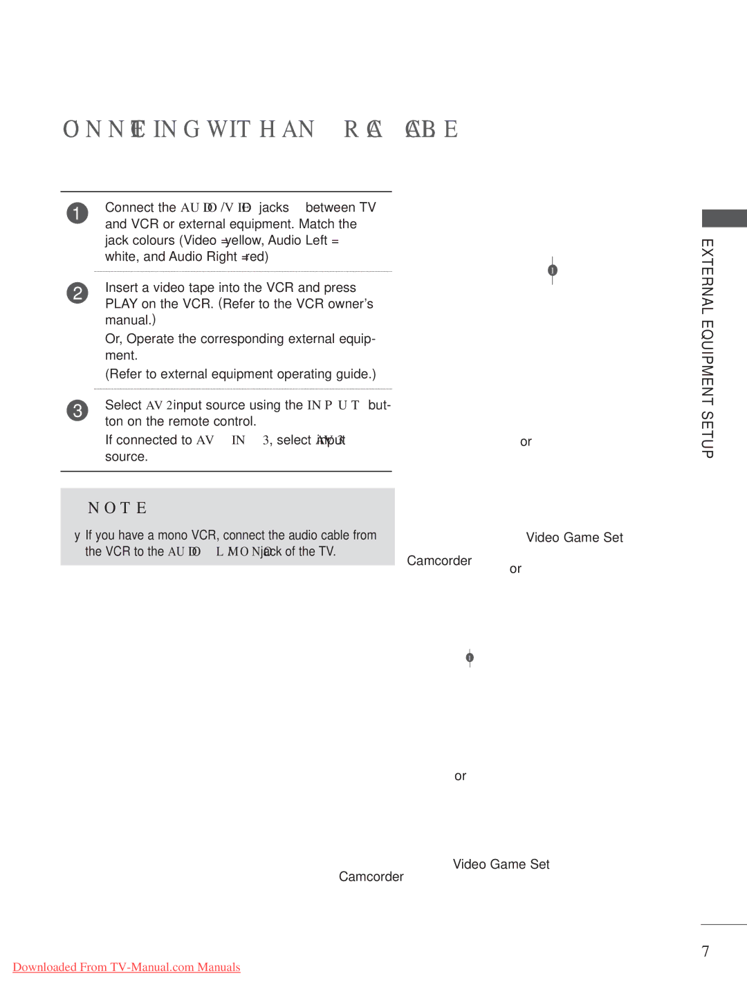 LG Electronics A-27 owner manual Connecting with AN RCA Cable, Video Game Set 