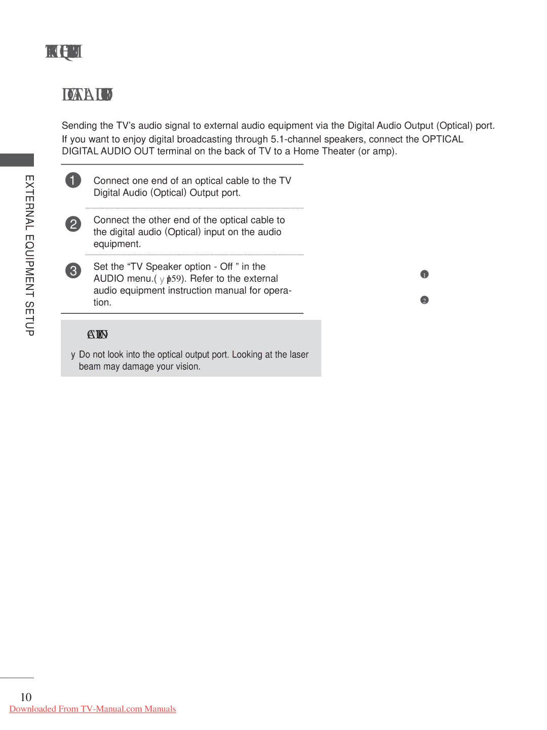 LG Electronics A-27 owner manual Digital Audio OUT Setup 