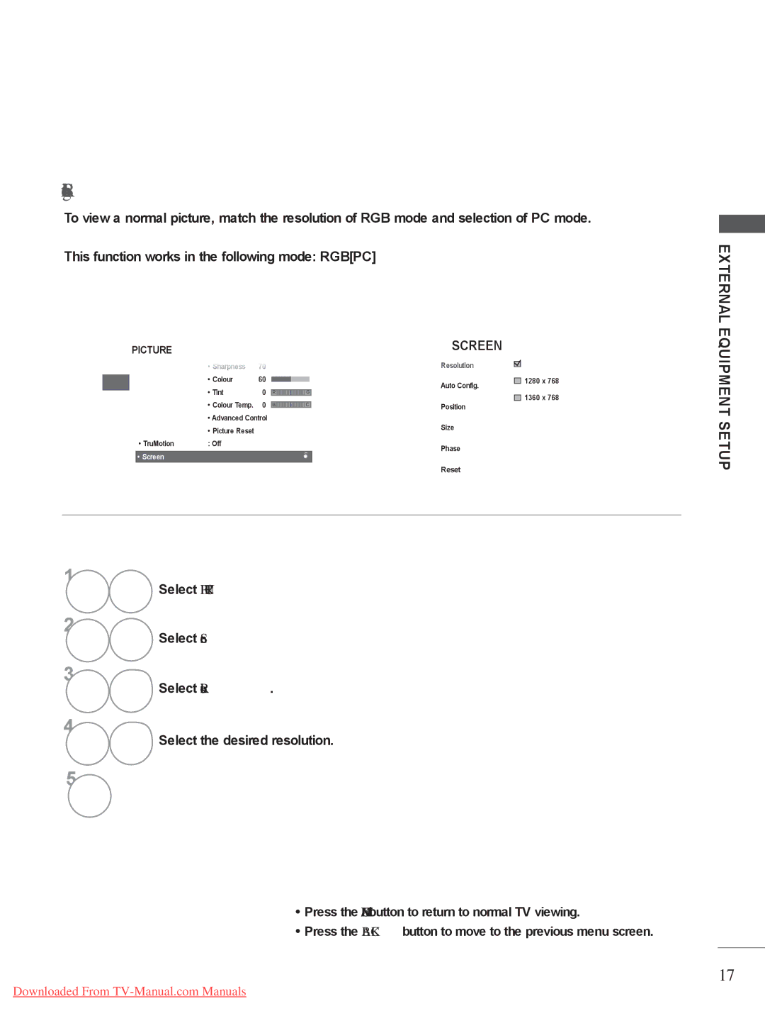 LG Electronics A-27 owner manual Selecting Resolution, Select Resolution, Select the desired resolution 