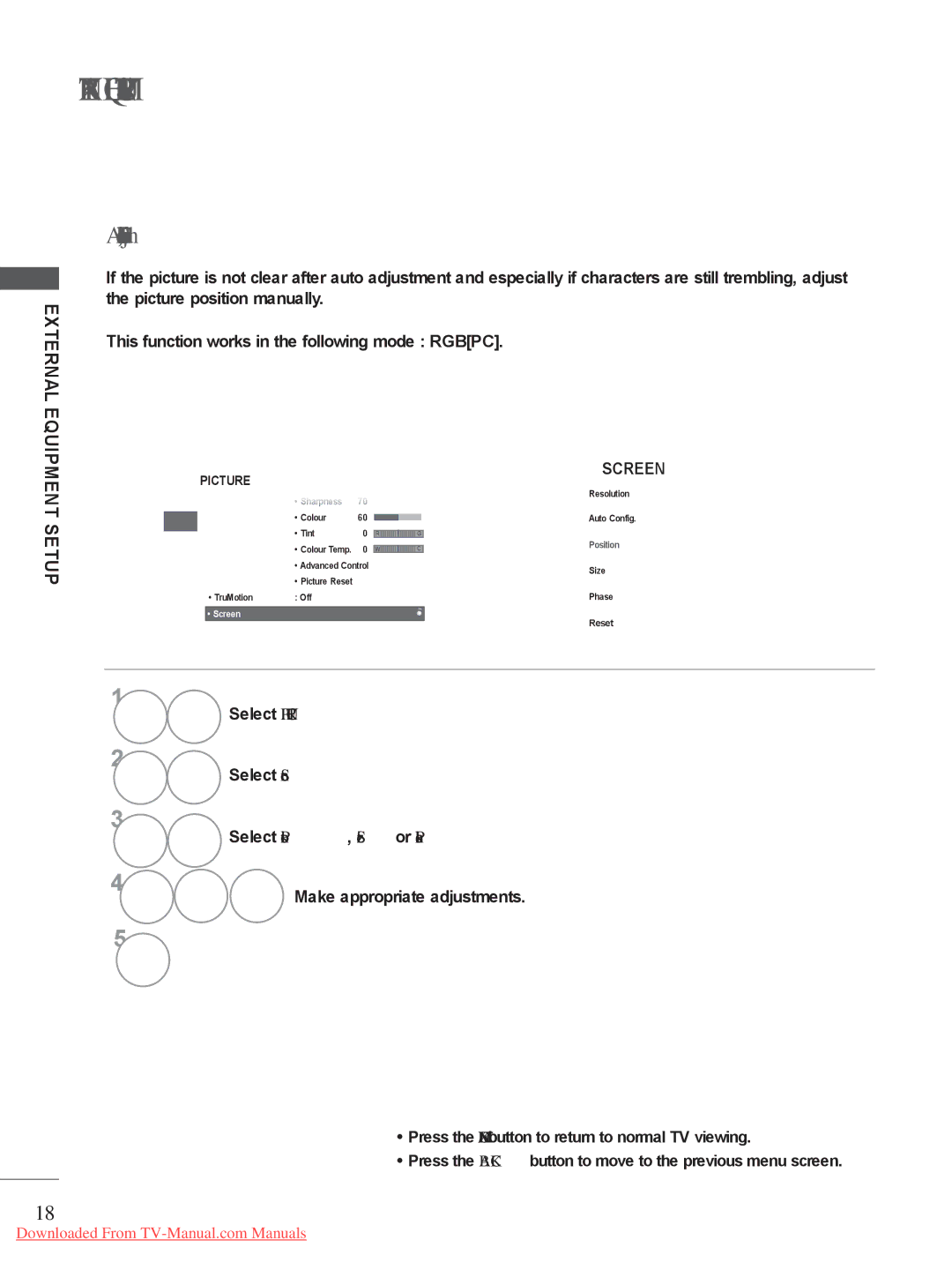 LG Electronics A-27 owner manual Adjustment for screen Position, Size, Phase, Select Position, Size or Phase 