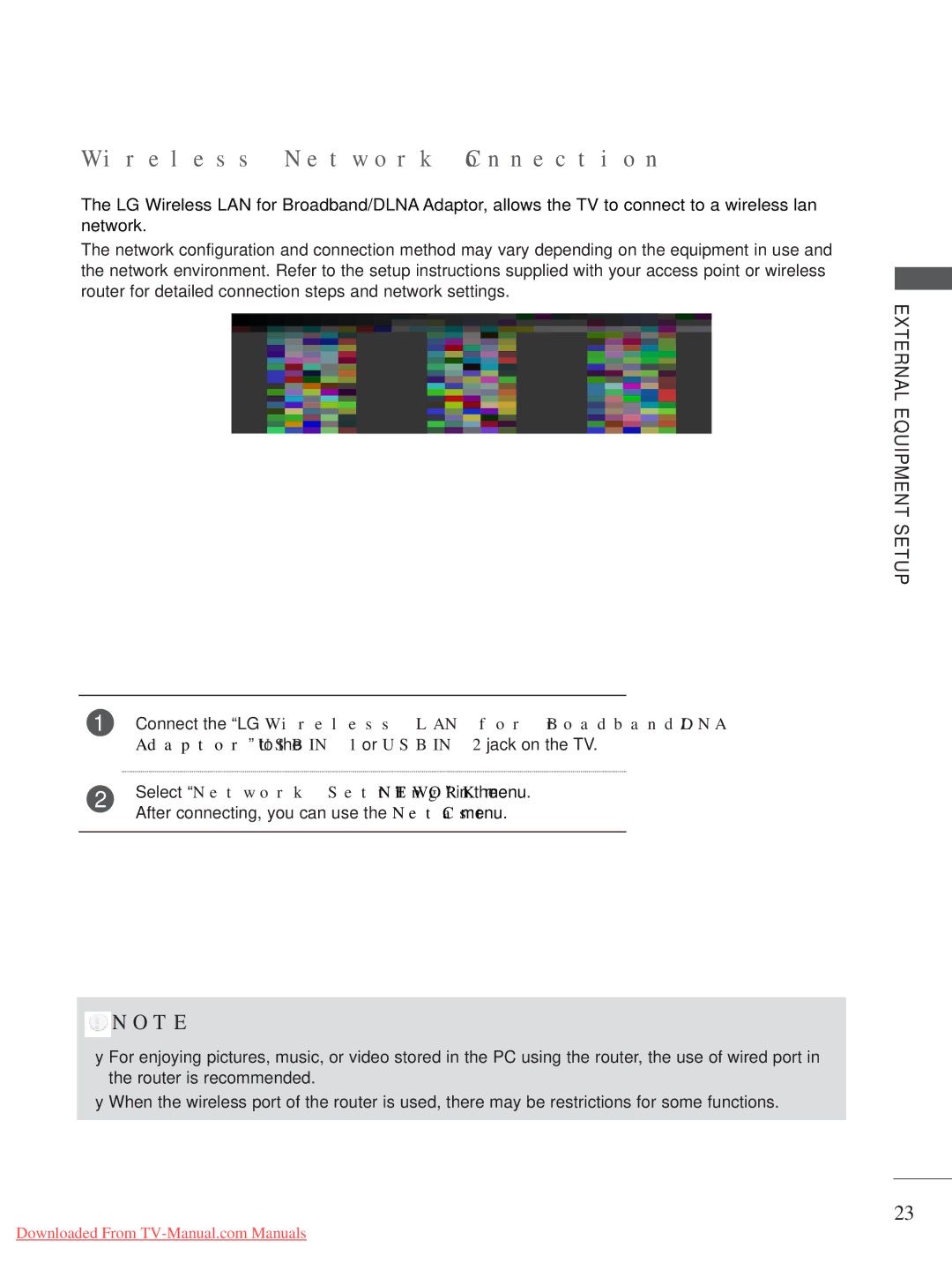 LG Electronics A-27 owner manual Wireless Network Connection, Connect the LG Wireless LAN for Broadband/DLNA 