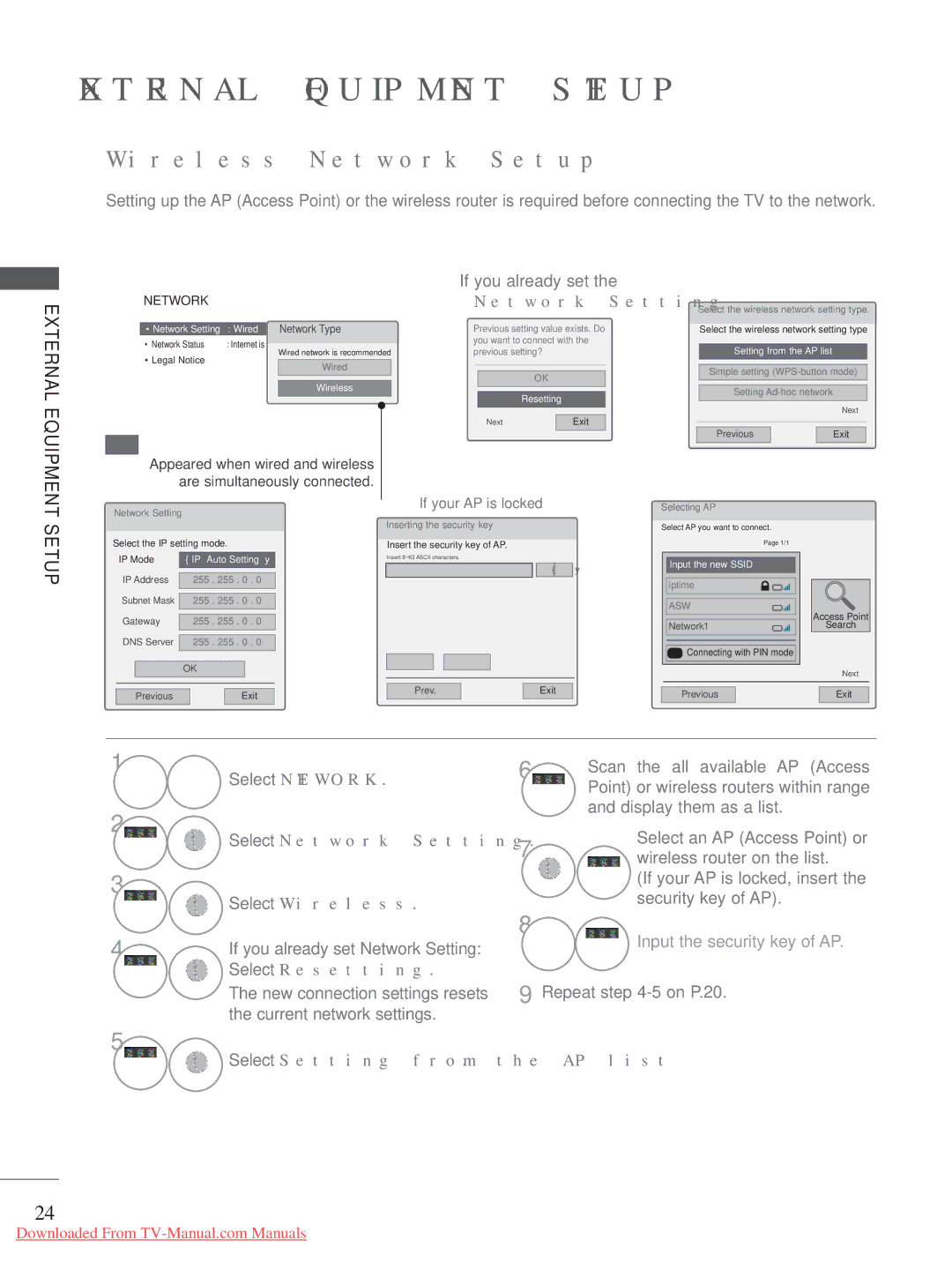 LG Electronics A-27 owner manual Wireless Network Setup, External Equipment 