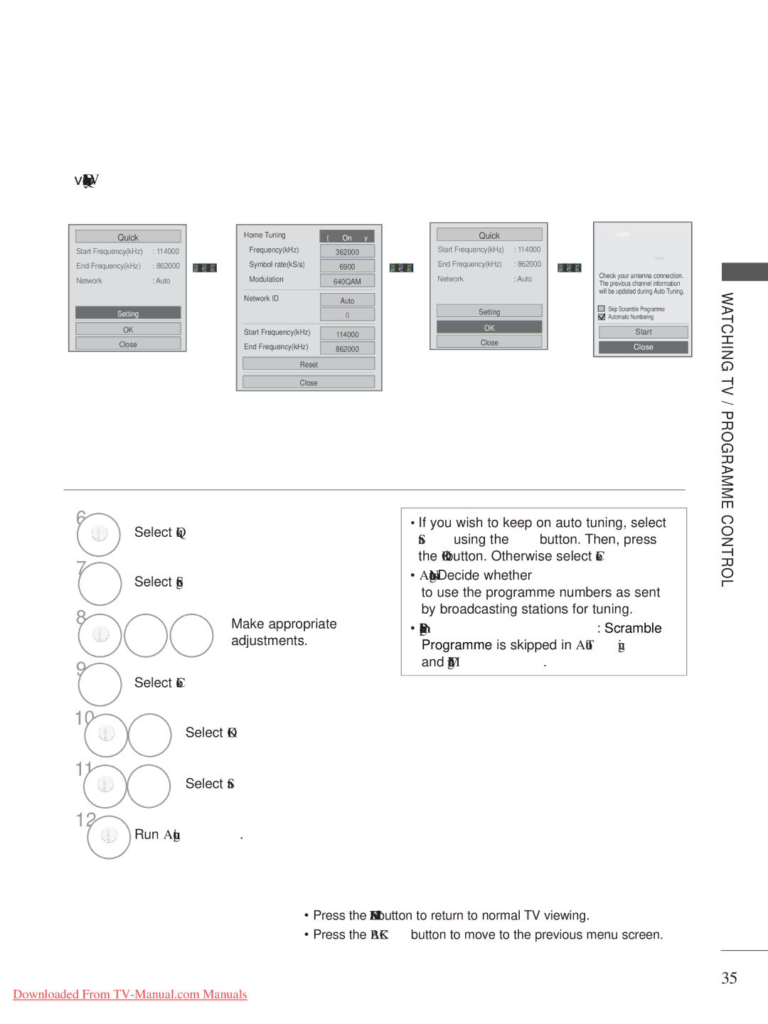 LG Electronics A-27 owner manual When you select the Quick, Watching TV / Programme, Control 