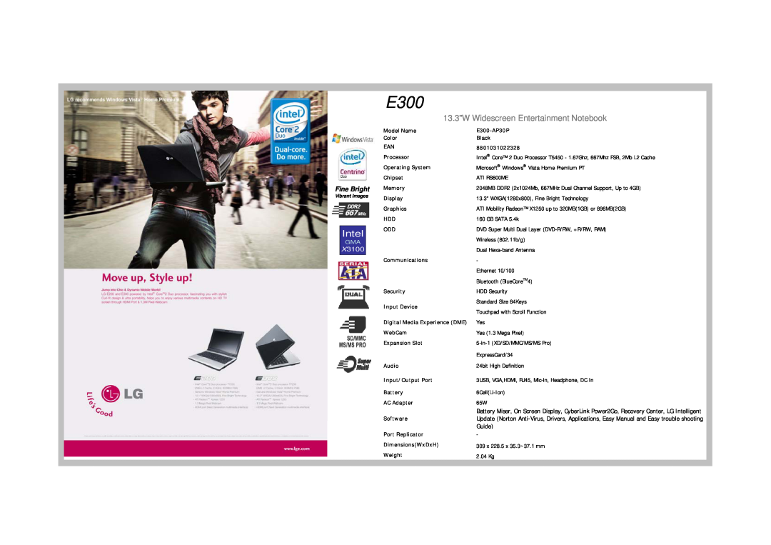 LG Electronics A1 Express Dual dimensions Intel, X3100, 13.3”W Widescreen Entertainment Notebook, E300, Fine Bright 