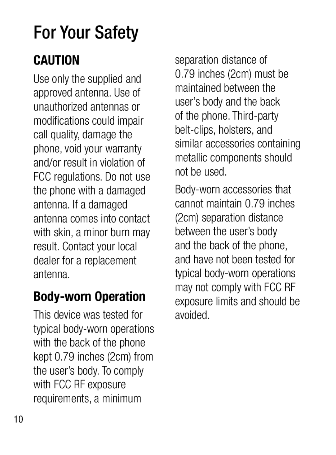 LG Electronics A133CH manual Body-worn Operation, Separation distance 