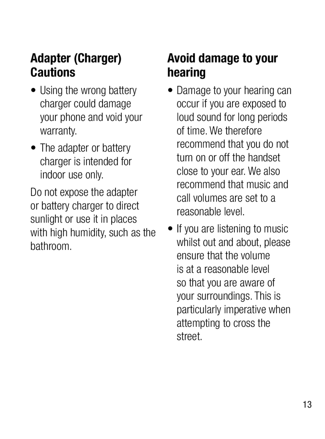 LG Electronics A133CH manual Adapter Charger, Avoid damage to your hearing 