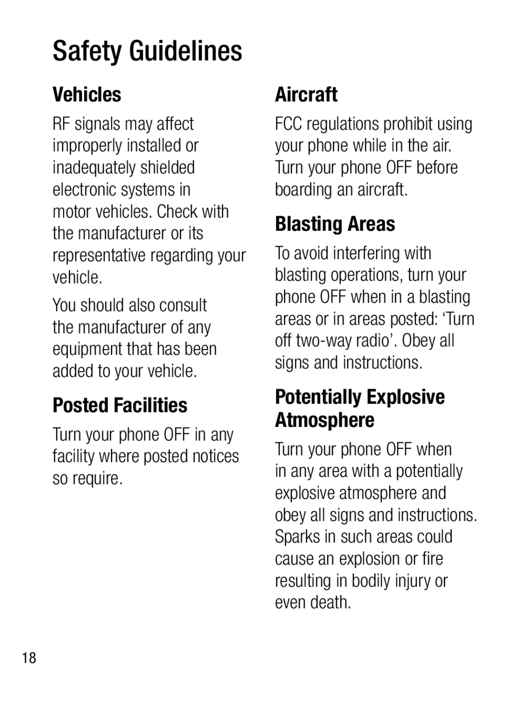 LG Electronics A133CH manual Vehicles, Posted Facilities, Aircraft, Blasting Areas, Potentially Explosive Atmosphere 