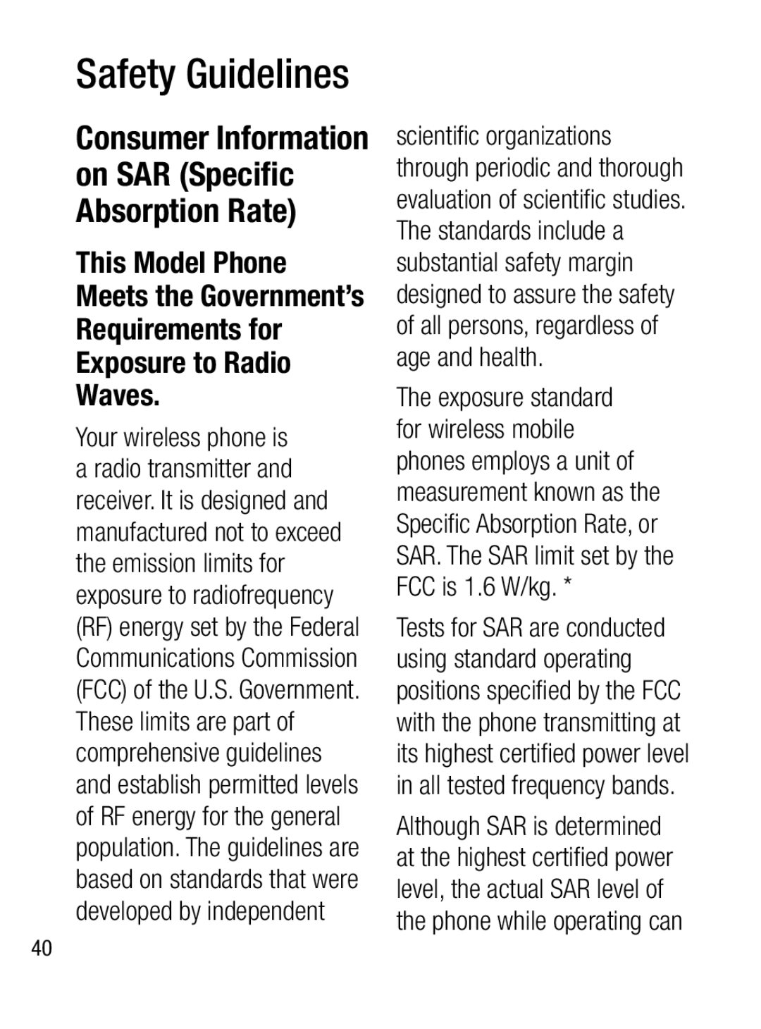 LG Electronics A133CH manual Consumer Information on SAR Speciﬁc Absorption Rate 