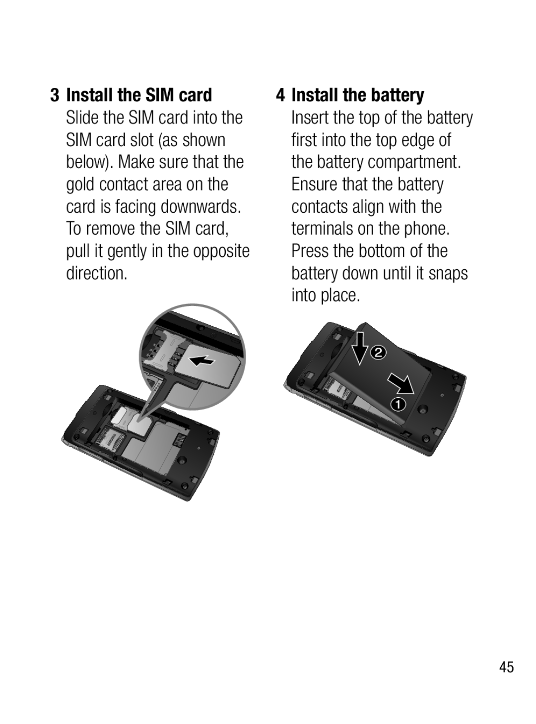 LG Electronics A133CH manual Install the battery 