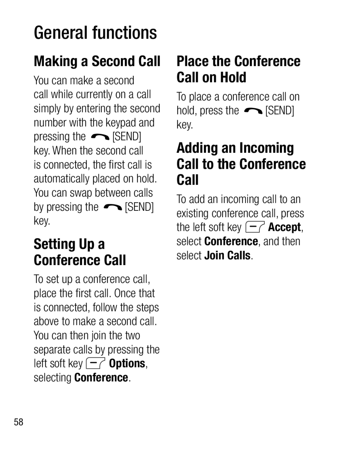 LG Electronics A133CH Setting Up a Conference Call, Adding an Incoming Call to the Conference Call, Making a Second Call 