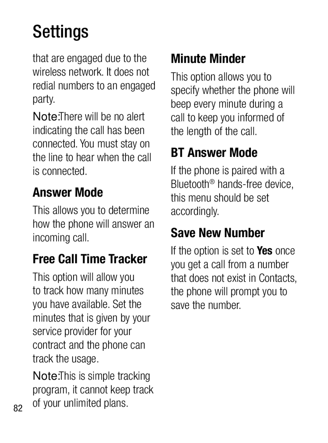 LG Electronics A133CH manual Free Call Time Tracker, Minute Minder, BT Answer Mode, Save New Number 