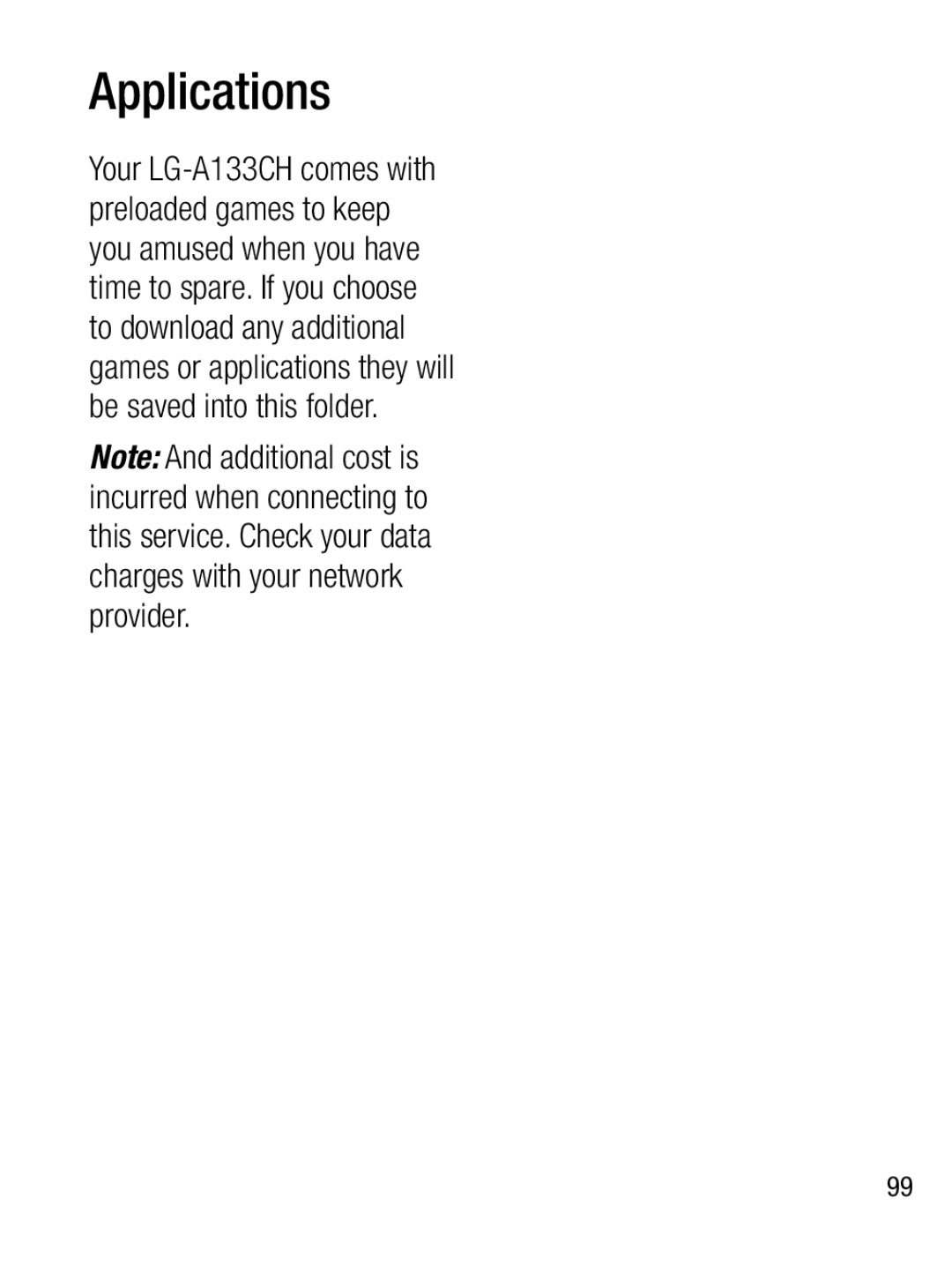 LG Electronics A133CH manual Applications 