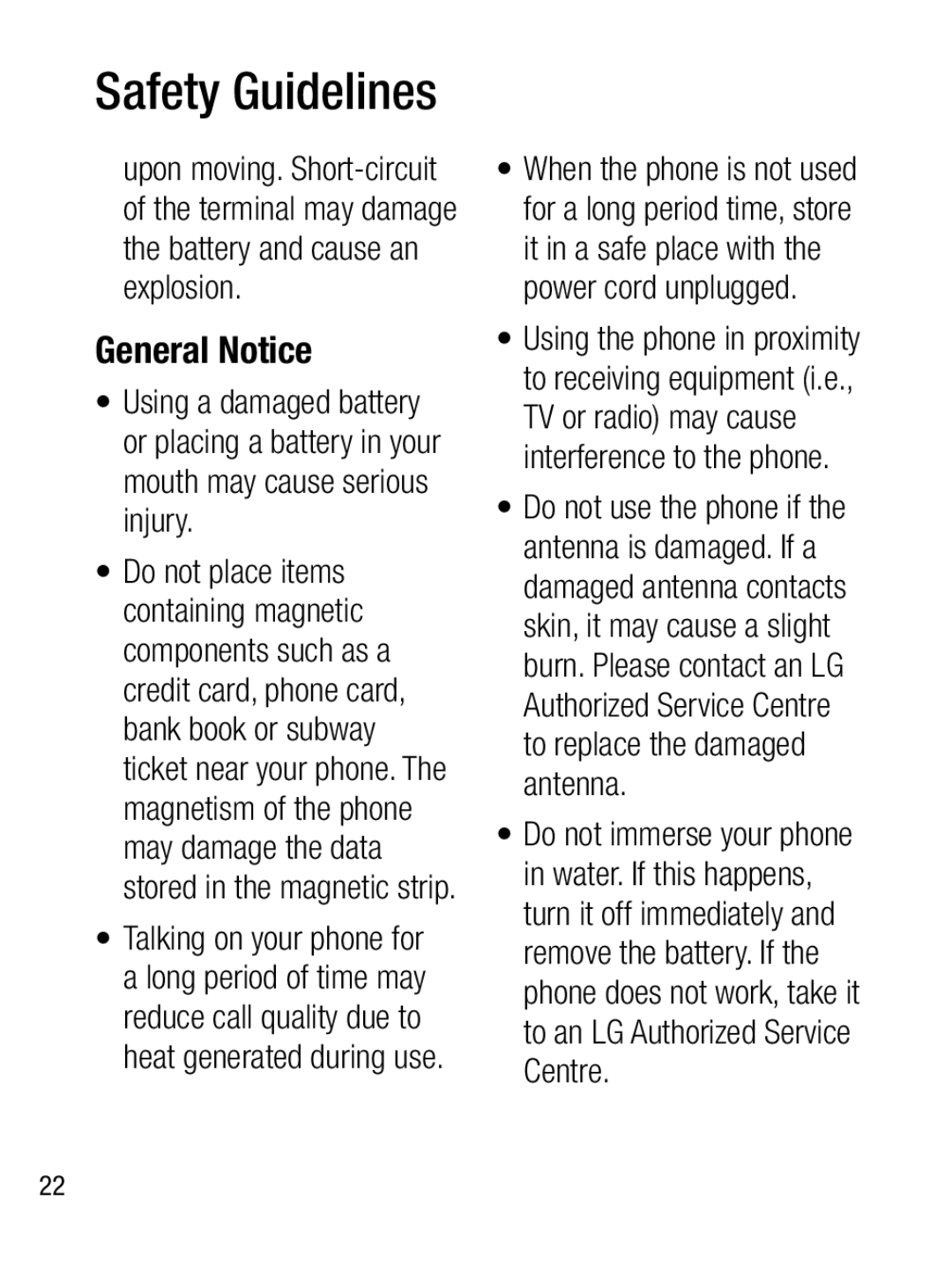 LG Electronics A133CH manual General Notice, Safety Guidelines 