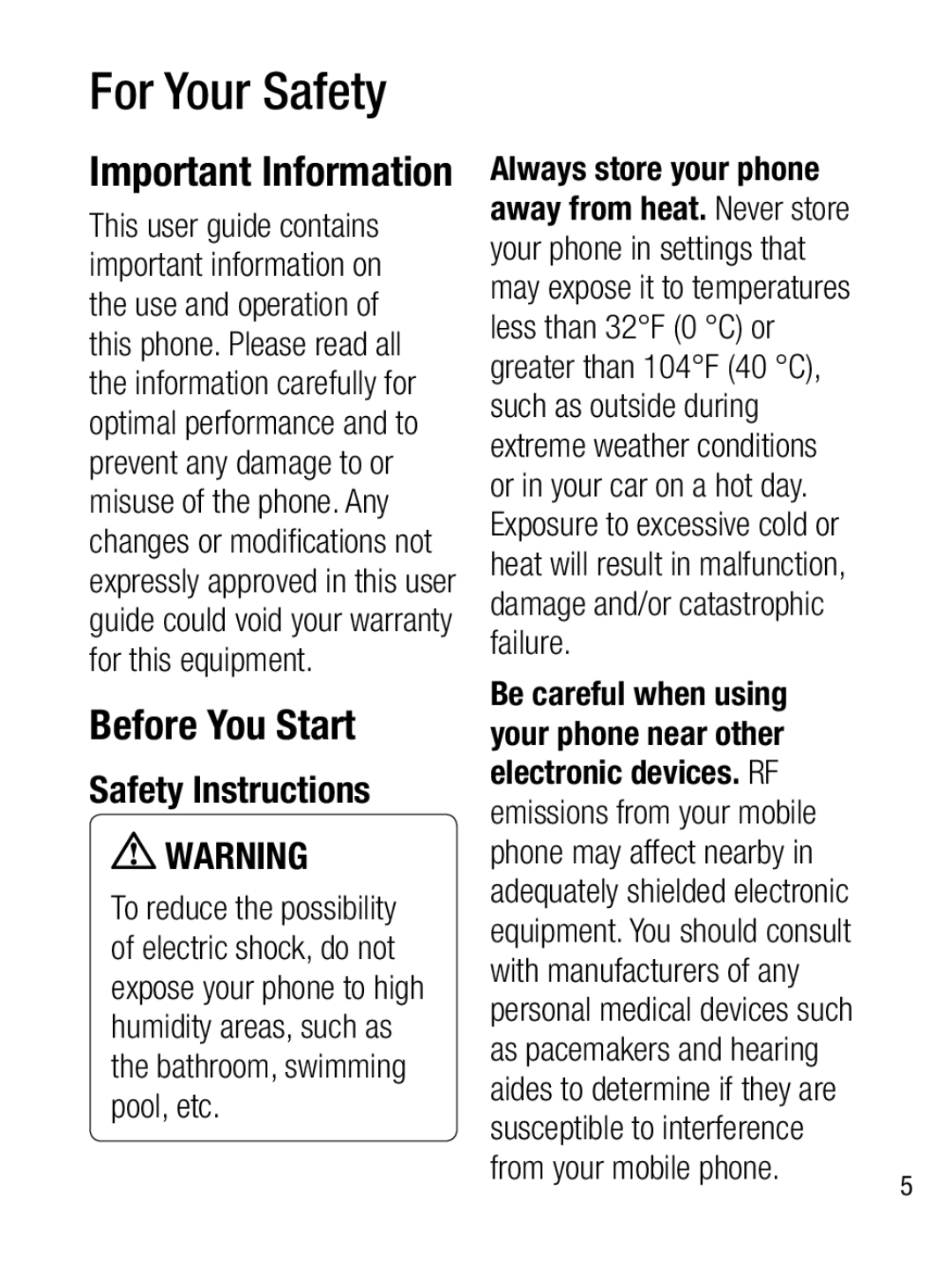 LG Electronics A133CH manual For Your Safety, Important Information, Before You Start, Safety Instructions 