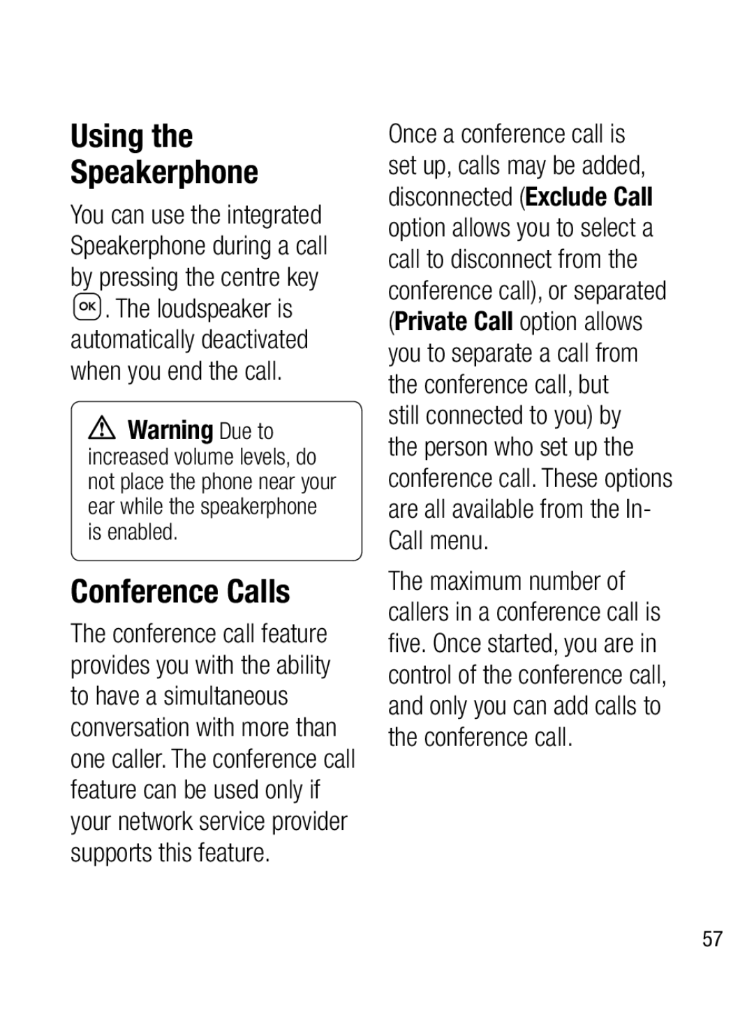 LG Electronics A133CH manual Using the Speakerphone, Conference Calls 