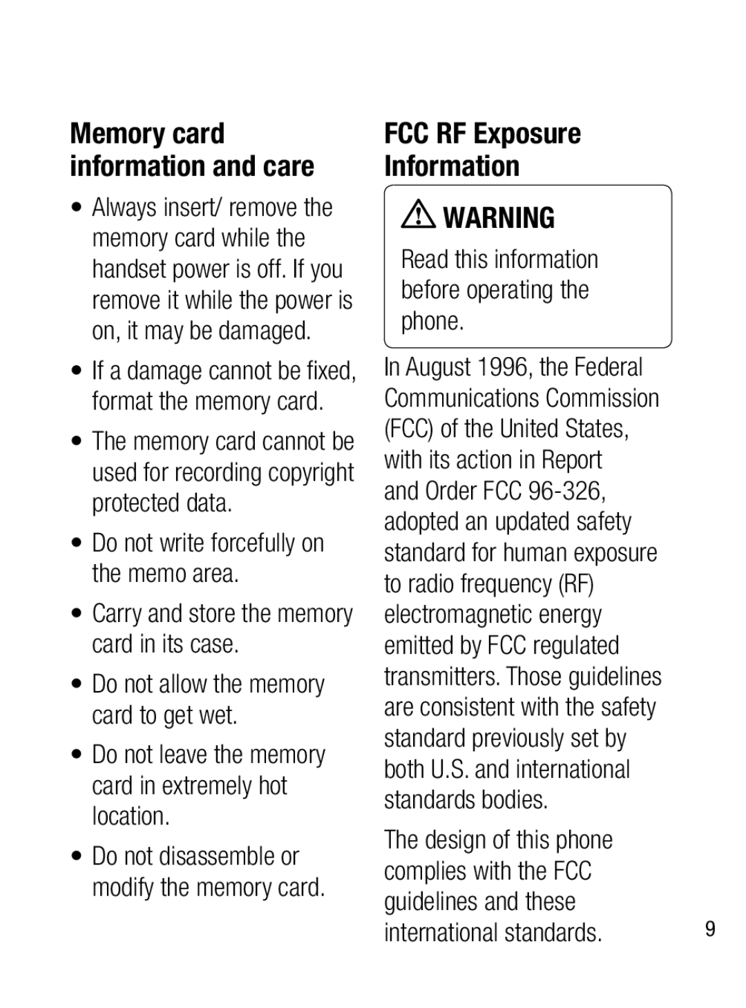 LG Electronics A133CH manual FCC RF Exposure Information, Memory card information and care, The design of this phone 