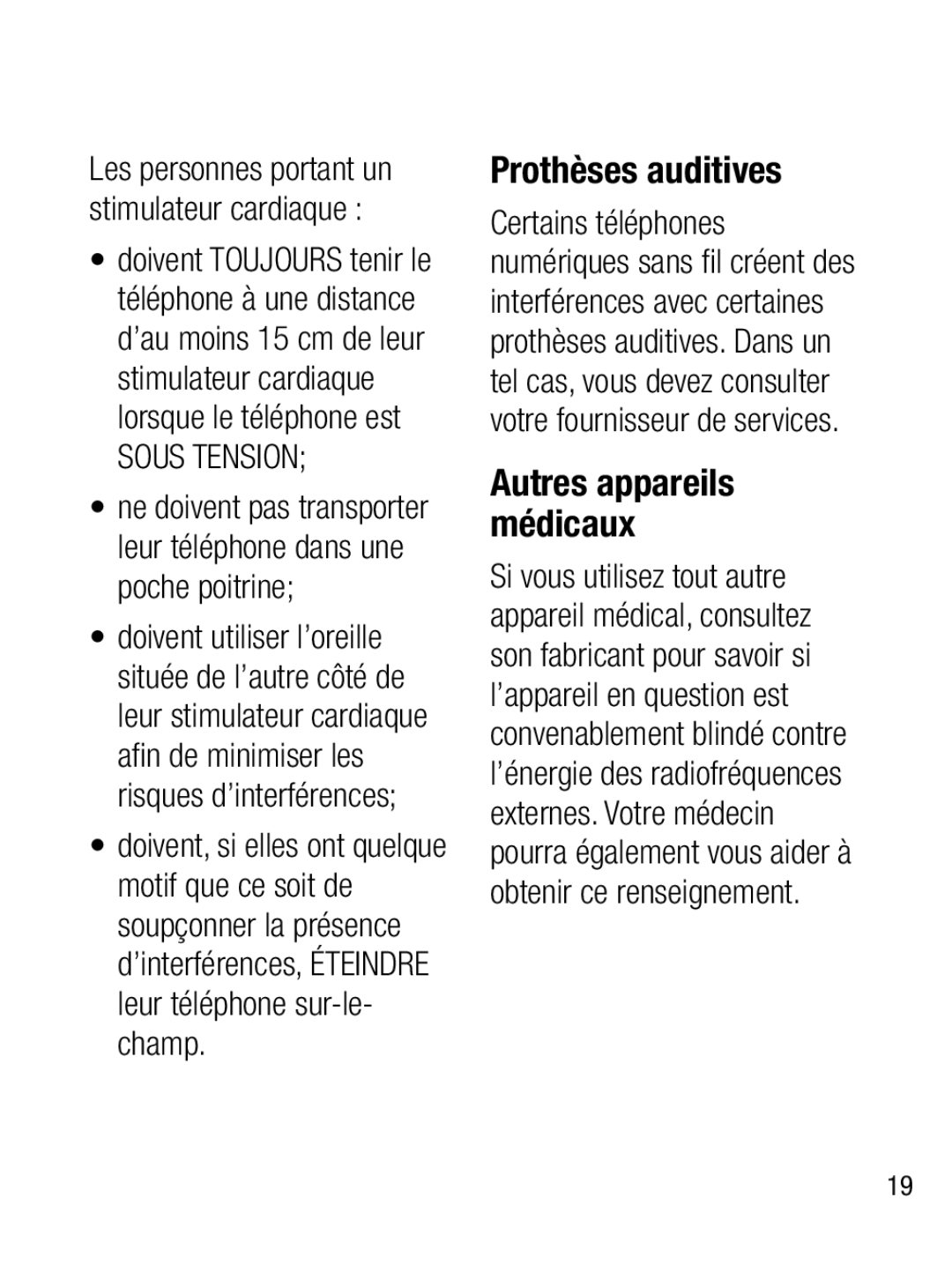 LG Electronics A133R manual Prothèses auditives, Autres appareils médicaux 