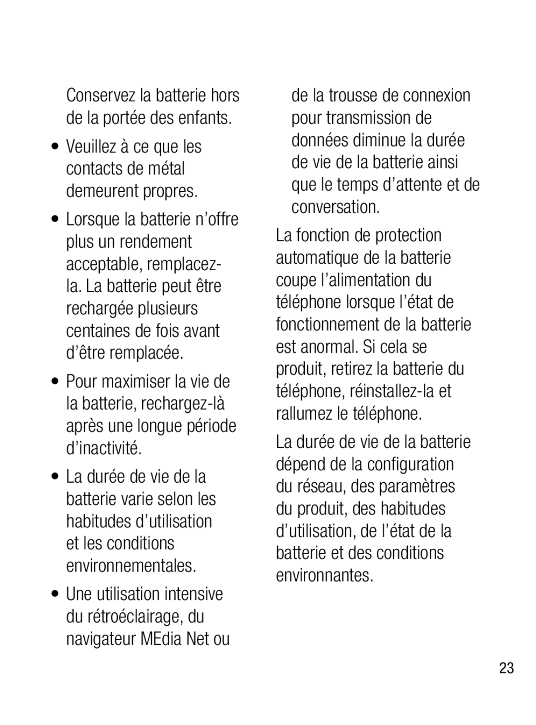 LG Electronics A133R manual Veuillez à ce que les contacts de métal demeurent propres 