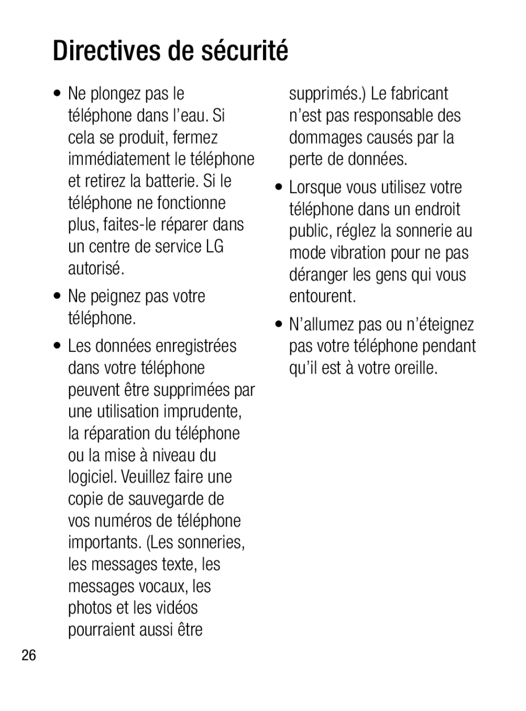 LG Electronics A133R manual Ne peignez pas votre téléphone 