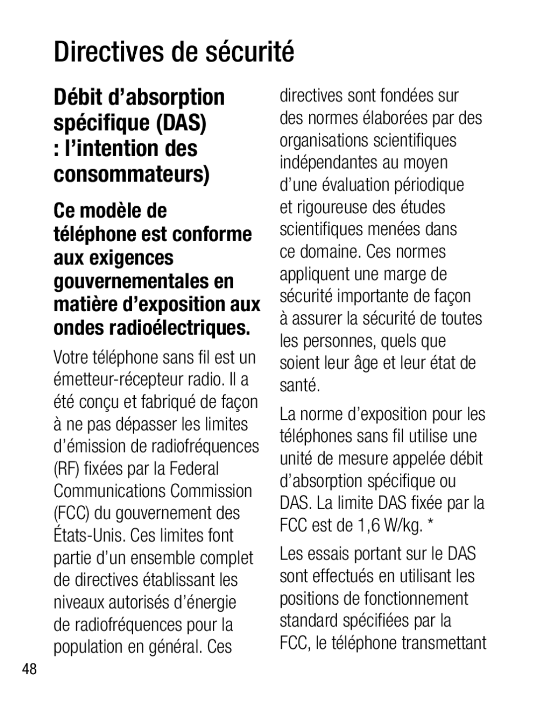 LG Electronics A133R manual Directives de sécurité 