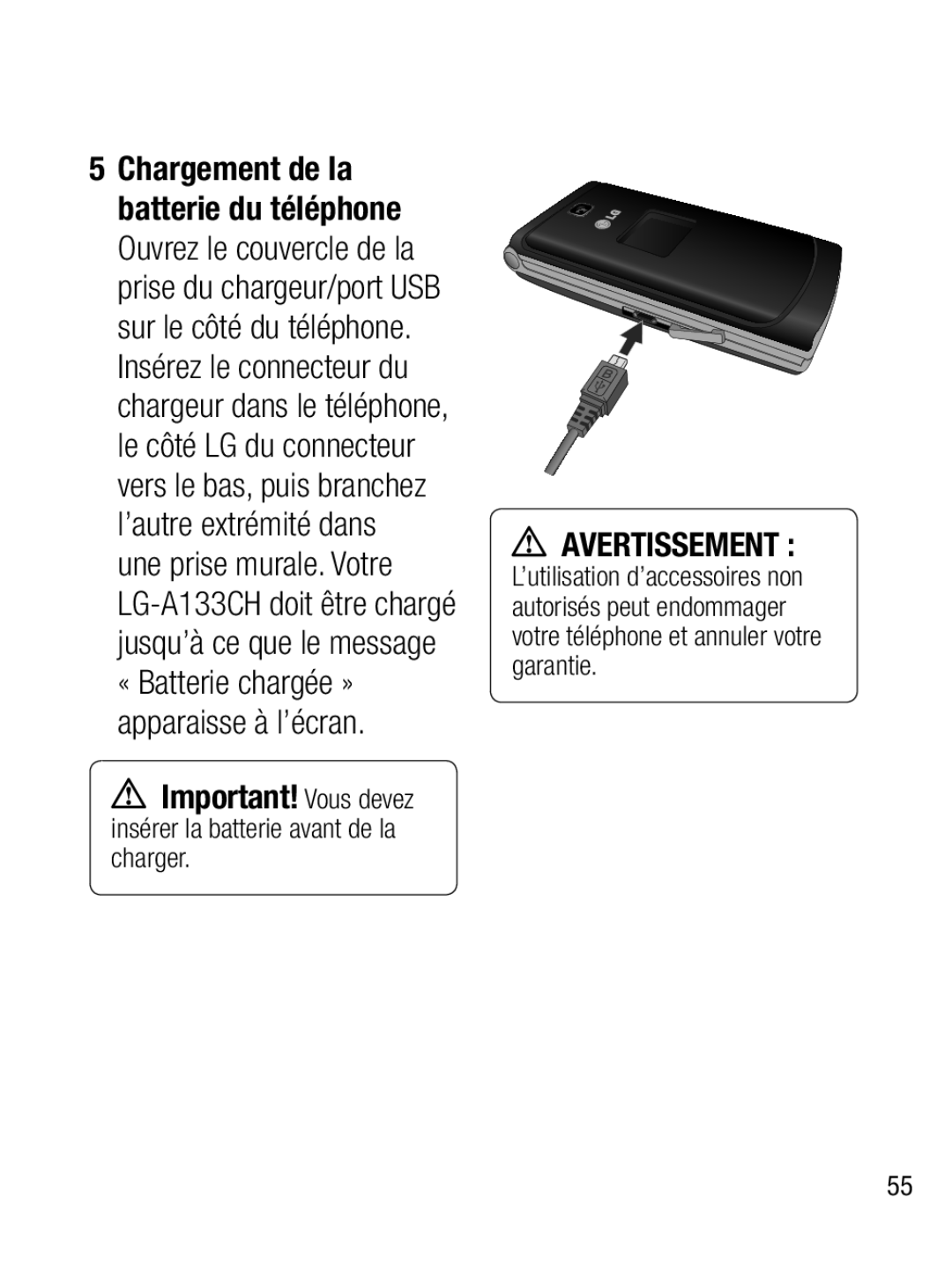 LG Electronics A133R manual Avertissement 