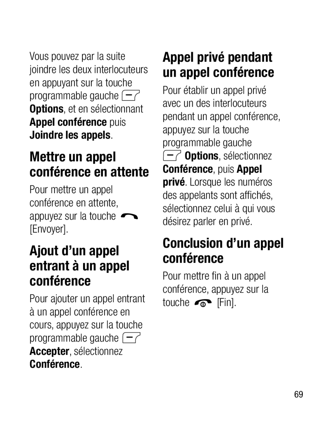 LG Electronics A133R manual Conclusion d’un appel conférence, Ajout d’un appel entrant à un appel conférence 