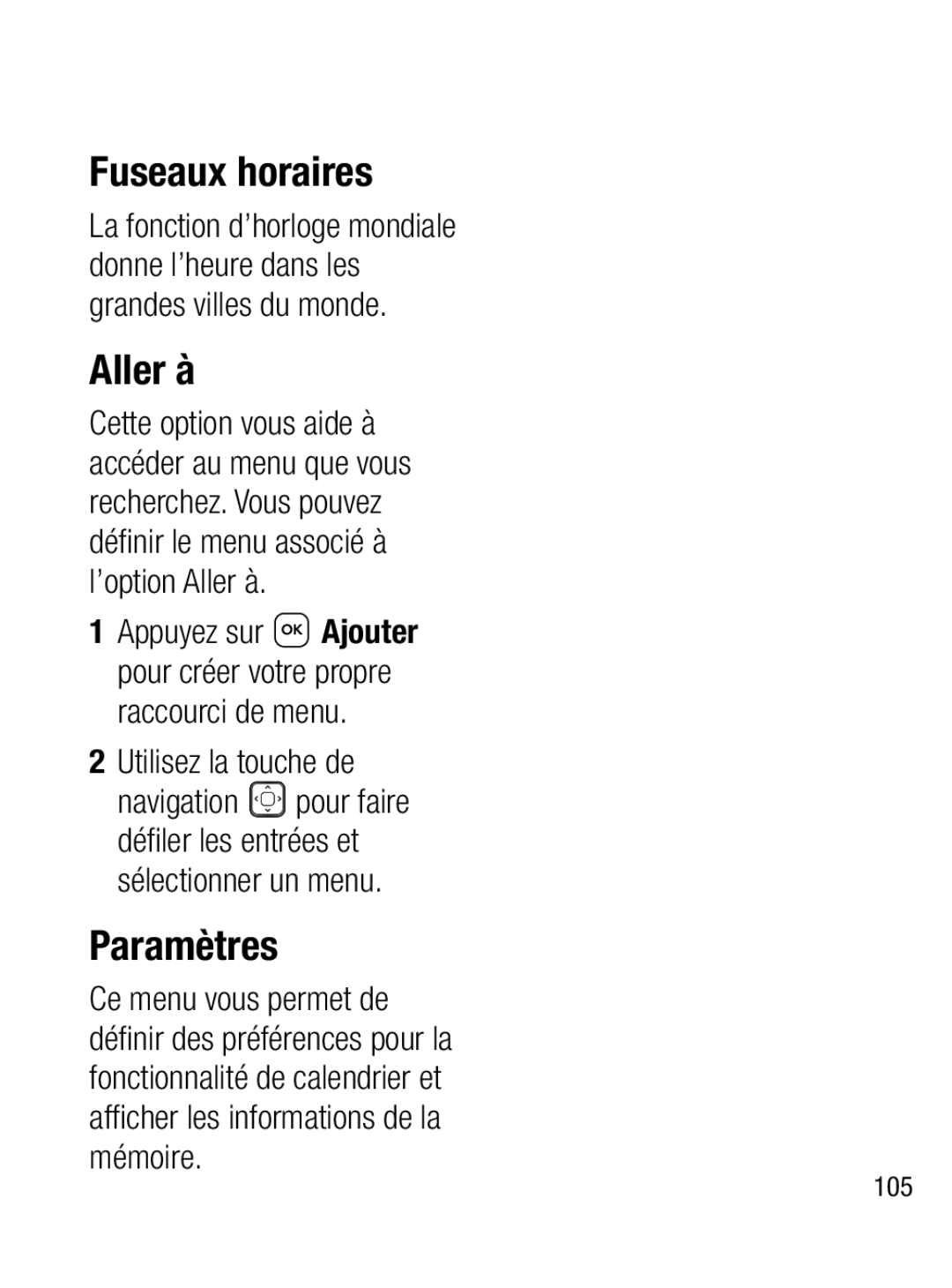 LG Electronics A133R manual Fuseaux horaires, Aller à, Ce menu vous permet de 