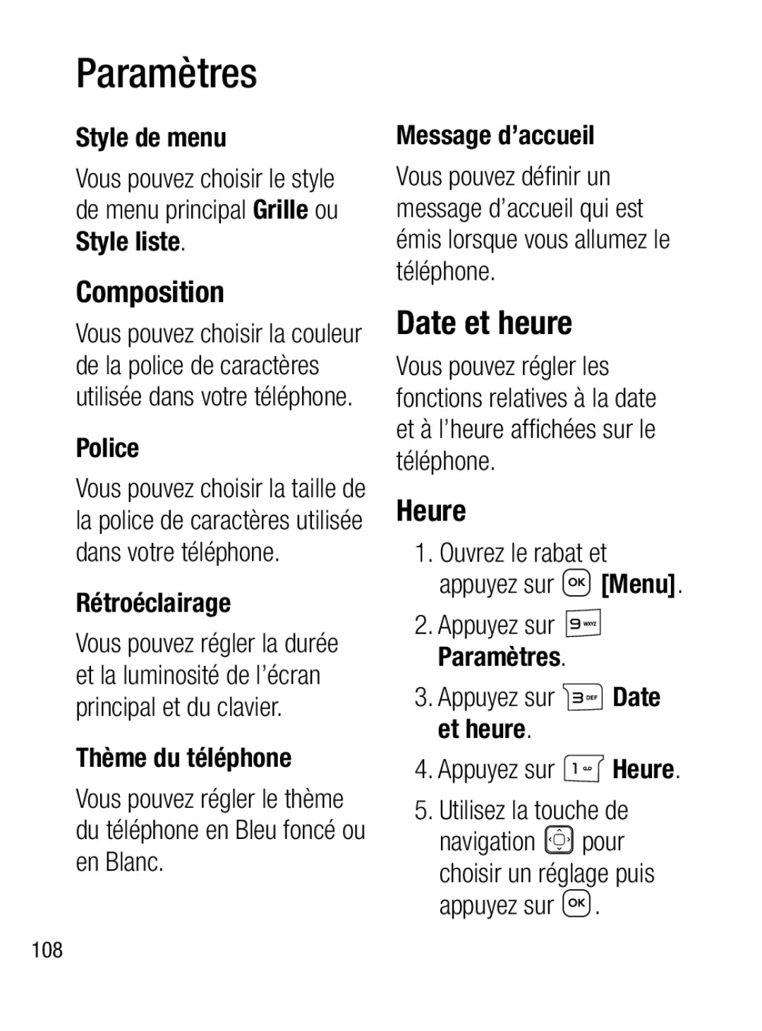 LG Electronics A133R manual Date et heure, Composition, Heure 