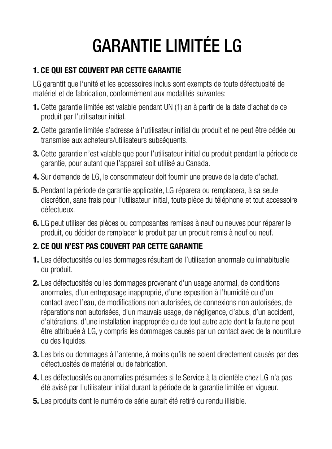 LG Electronics A133R manual Garantie Limitée LG 