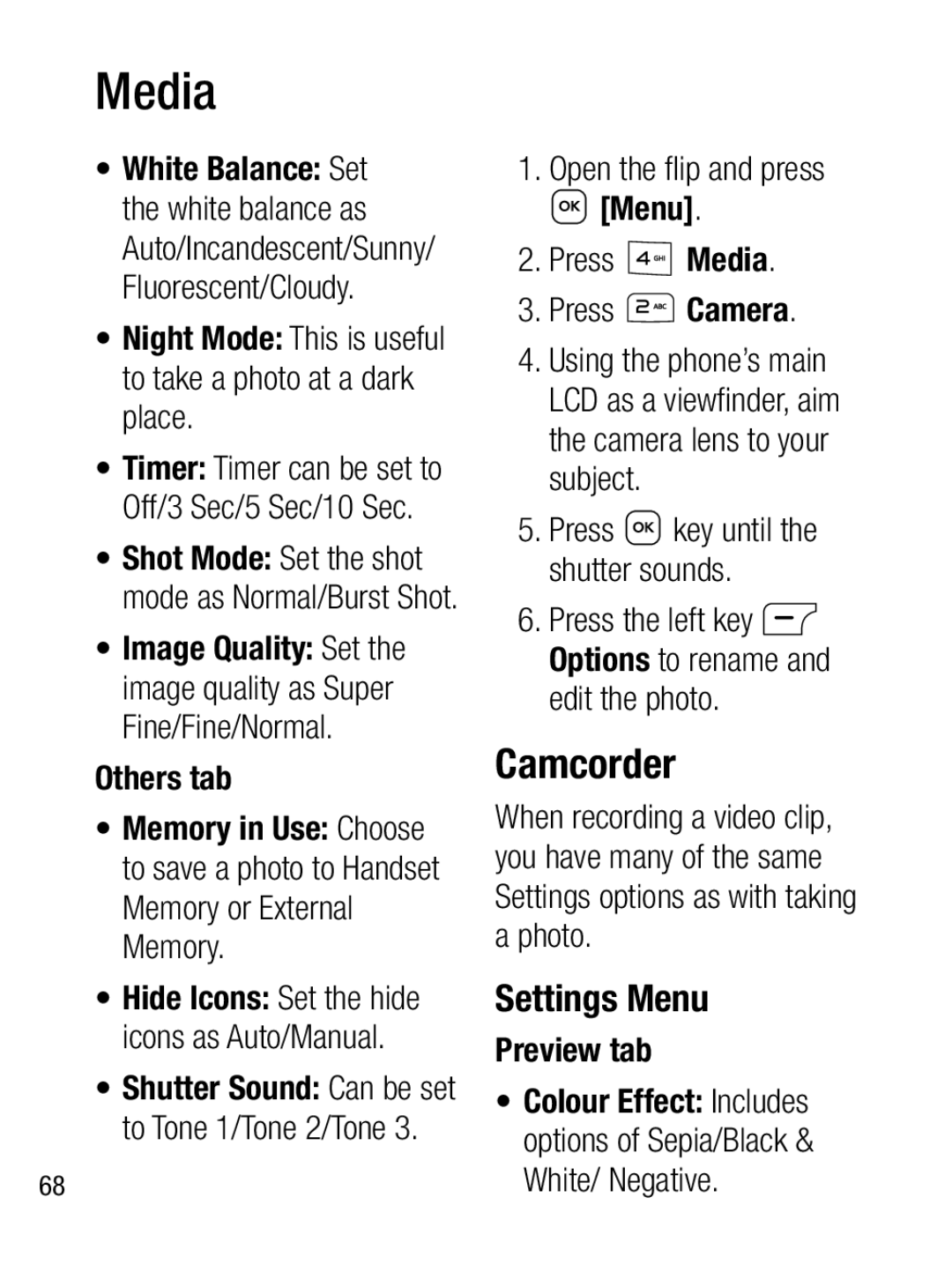 LG Electronics A133R manual Camcorder, Night Mode This is useful to take a photo at a dark place, Others tab, Preview tab 