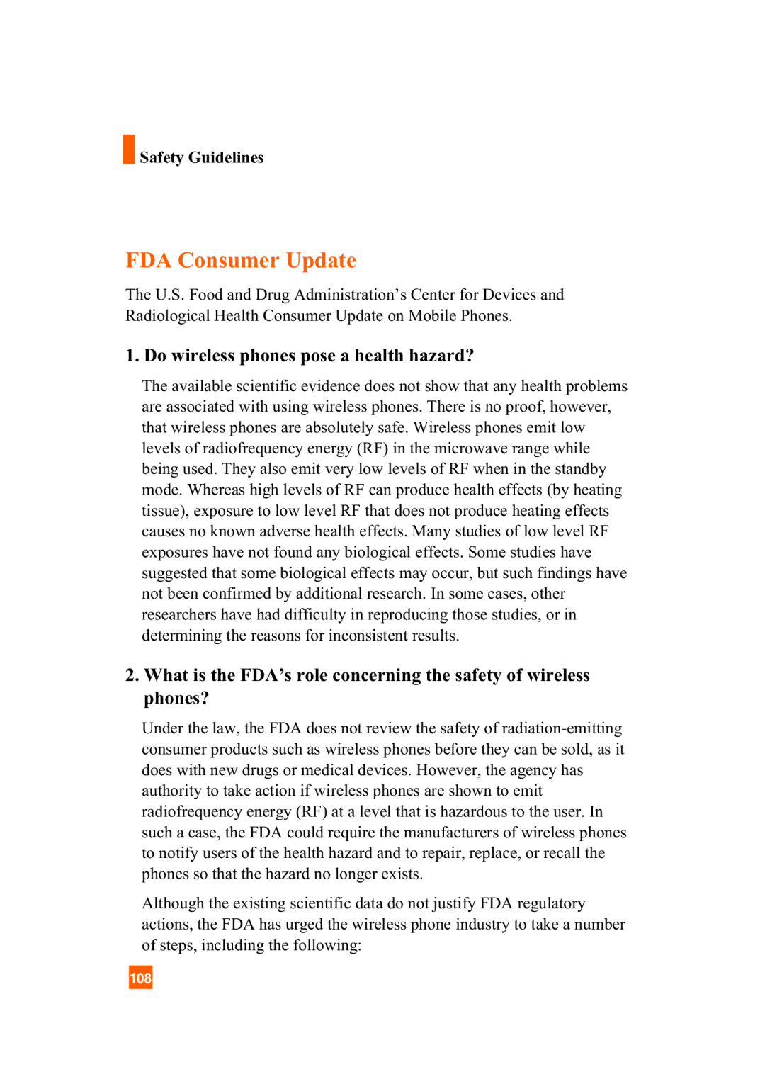 LG Electronics A7110 manual FDA Consumer Update, Do wireless phones pose a health hazard? 