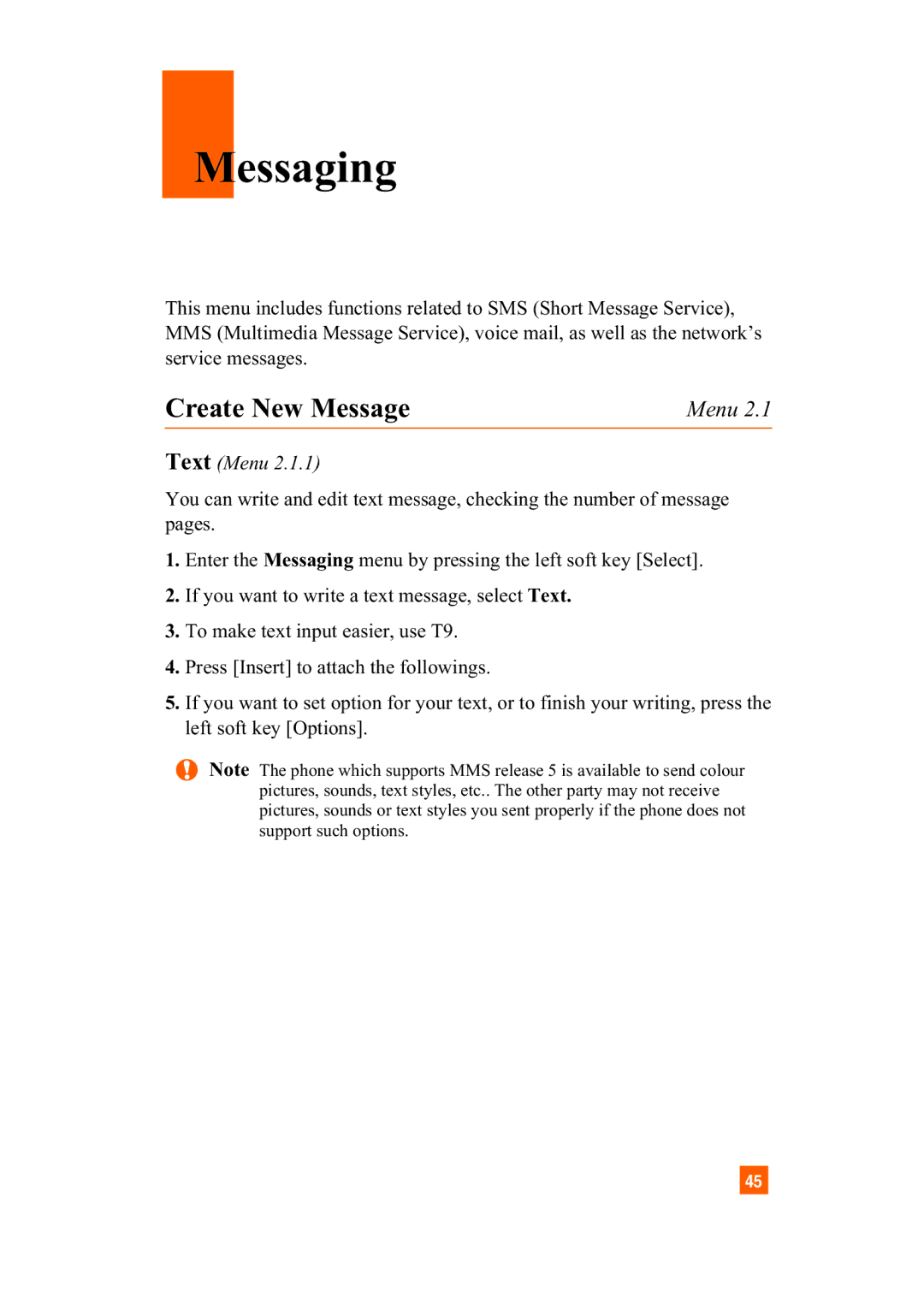 LG Electronics A7110 manual Messaging, Create New Message, Text Menu 