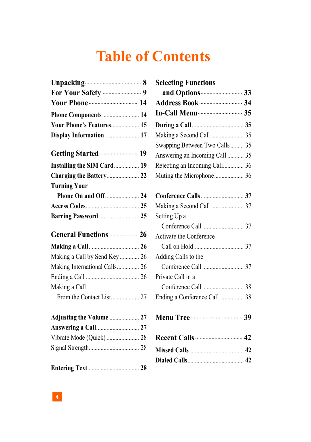 LG Electronics A7110 manual Table of Contents 