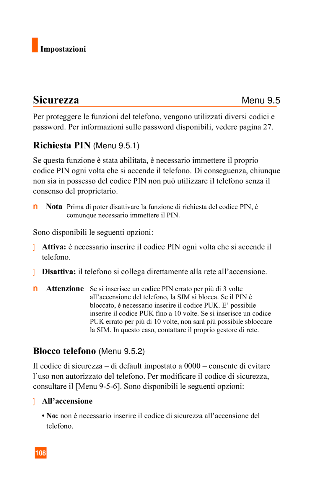 LG Electronics A7150 manual Sicurezza, Richiesta PIN Menu, Blocco telefono Menu, All’accensione 