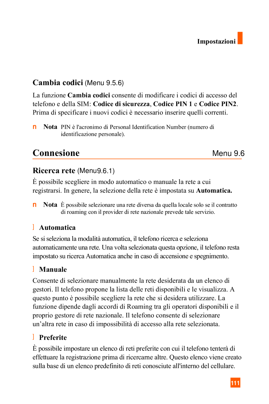 LG Electronics A7150 manual Connesione, Cambia codici Menu, Ricerca rete Menu 