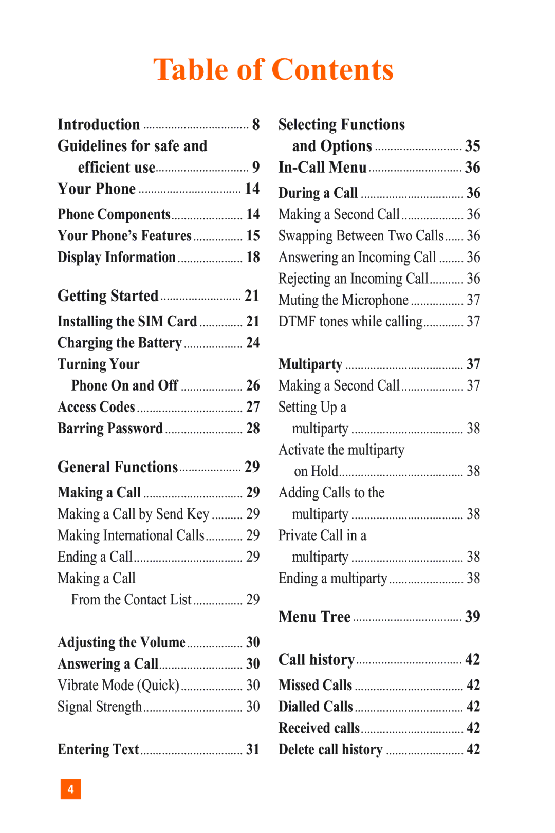 LG Electronics A7150 manual Table of Contents 