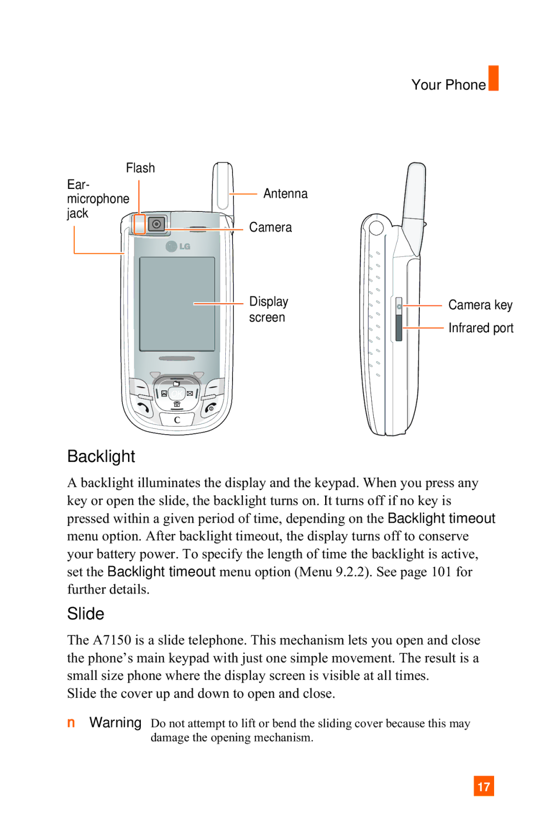 LG Electronics A7150 manual Backlight, Slide 