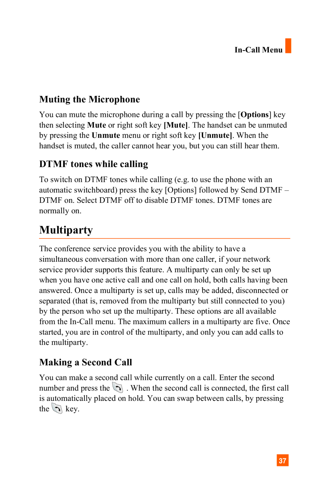 LG Electronics A7150 manual Muting the Microphone, Dtmf tones while calling, In-Call Menu 