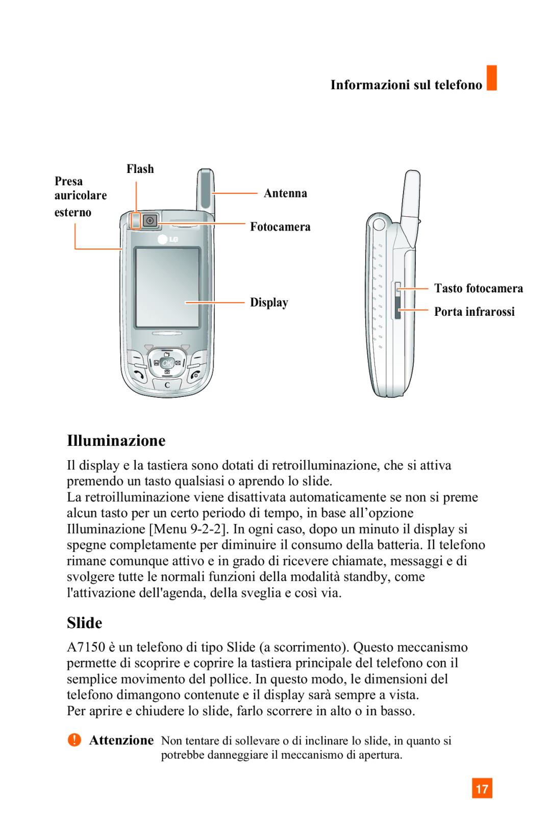 LG Electronics A7150 manual Illuminazione, Slide 