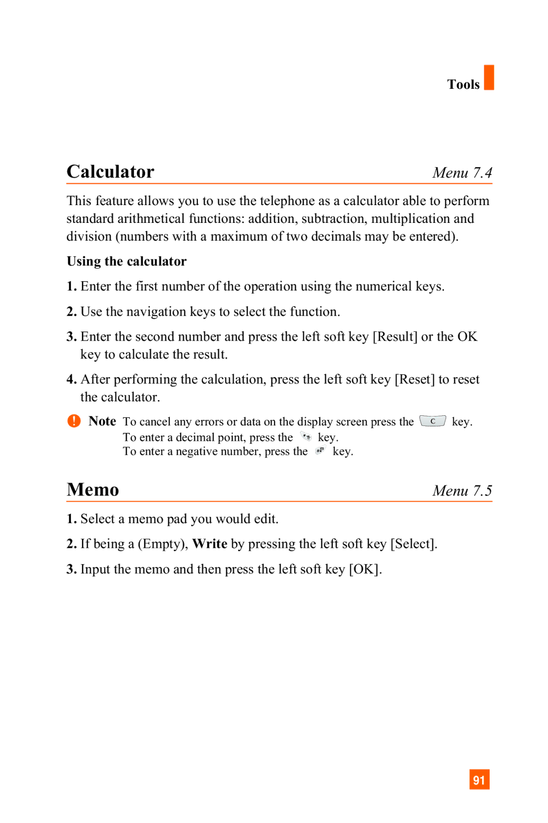 LG Electronics A7150 manual Calculator, Using the calculator 