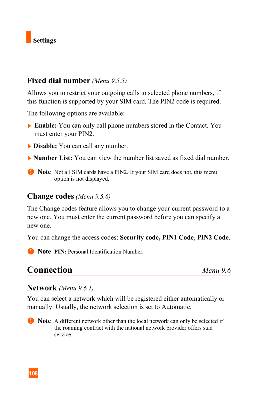 LG Electronics A7150 manual Connection, Fixed dial number Menu, Change codes Menu, Network Menu 