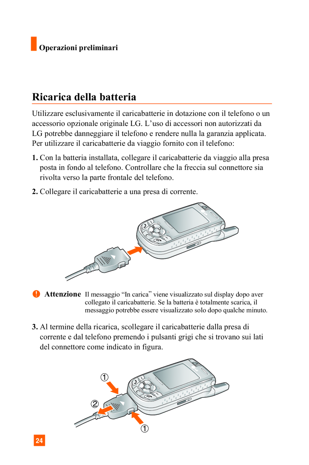 LG Electronics A7150 manual Ricarica della batteria 